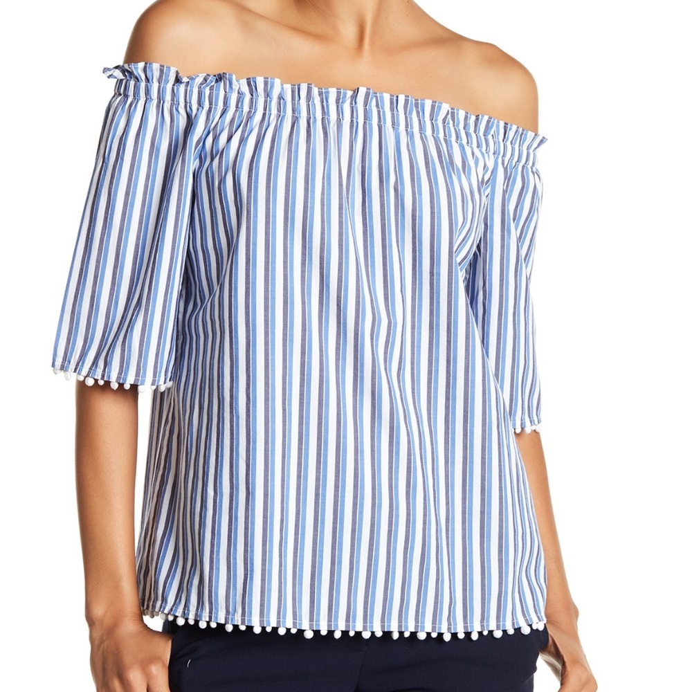 New Trina Turk Aleja Striped Pom Pom Top - Picture 1 of 2